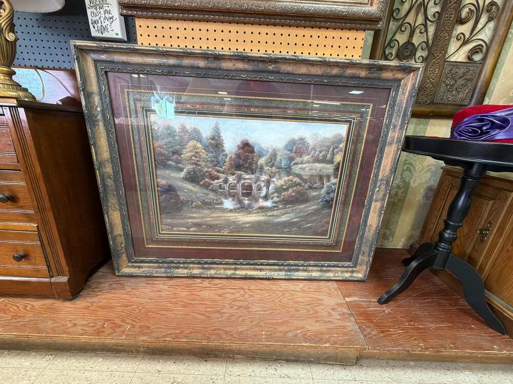 Carl Valente Raspberry Creek Crossing Framed and Matted Landscape Print